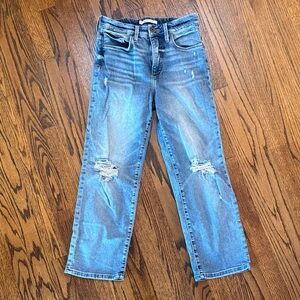 Whetherly 26/2 Wide Casual Streetwear Blue Distressed Jeans